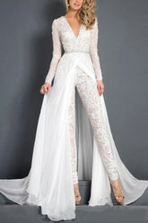 Formal White Lace Deep V-Neck Jumpsuits for Women-27dress